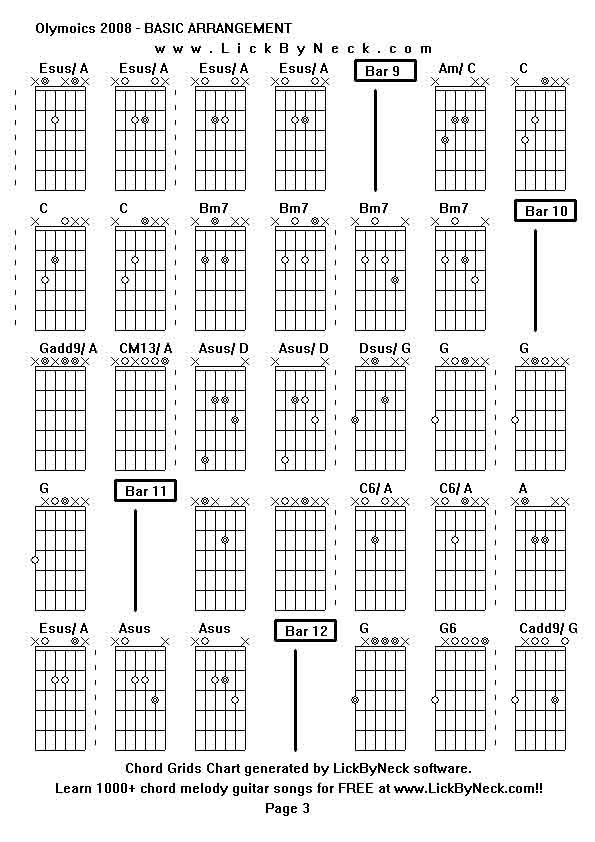 Chord Grids Chart of chord melody fingerstyle guitar song-Olymoics 2008 - BASIC ARRANGEMENT,generated by LickByNeck software.